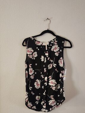 Laundry By Shelli Segal Black Floral Sleeveless Top 986